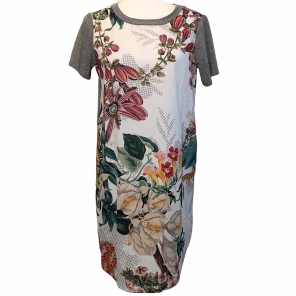 Anthropologie Cameo XS Grey Floral Crewneck Tshirt Dress